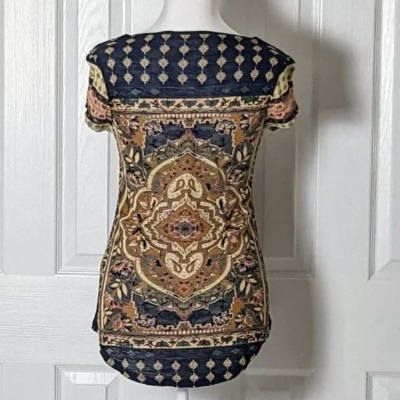 LUCKY BRAND Women's Cap Sleeves Top Blouse  Size XS  Multi Color Print - Picture 2 of 5